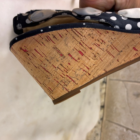 Sperry Polka Dot Bow Open Toe Cork Heel Wedge - Picture 14 of 16